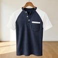 thumbnail image 4 of Mens Short Sleeve Henley Shirts Casual Waffle Knit Colorblock Raglan T-Shirts, Summer Leisure Lounge Tops with Pocket Quick Dry Breathable Outdoor Fashion Tee, 4 of 7