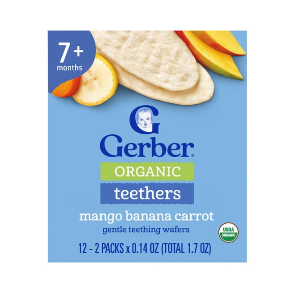 Gerber 2nd Foods Organic for Baby Teethers  Baby Snack, Mango Banana Carrot, 1.7 oz Box (72 Pack)