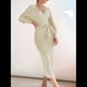 thumbnail image 5 of Vestido Ajustado de Punto para Mujer, Elegante, Retro, con Mangas Acampanadas, Cuello en V, Color Liso, para Vacaciones. Color Albaricoque Arroz S, 5 of 9