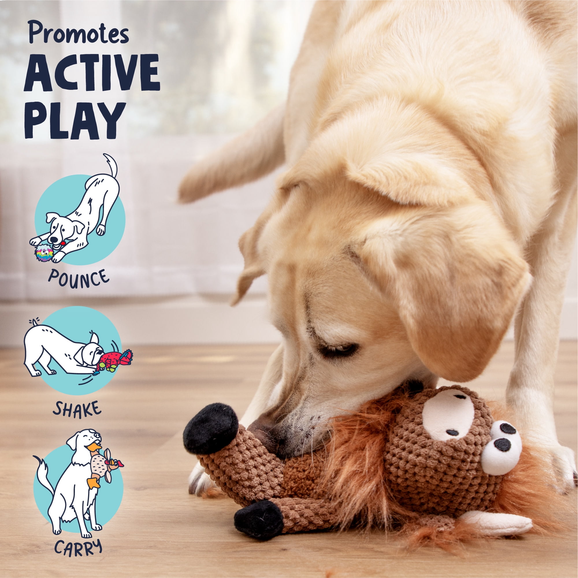 goDog Checkers Sitting Highland Cow Hank Plush Squeaky Dog Toy with Chew Guard Technology