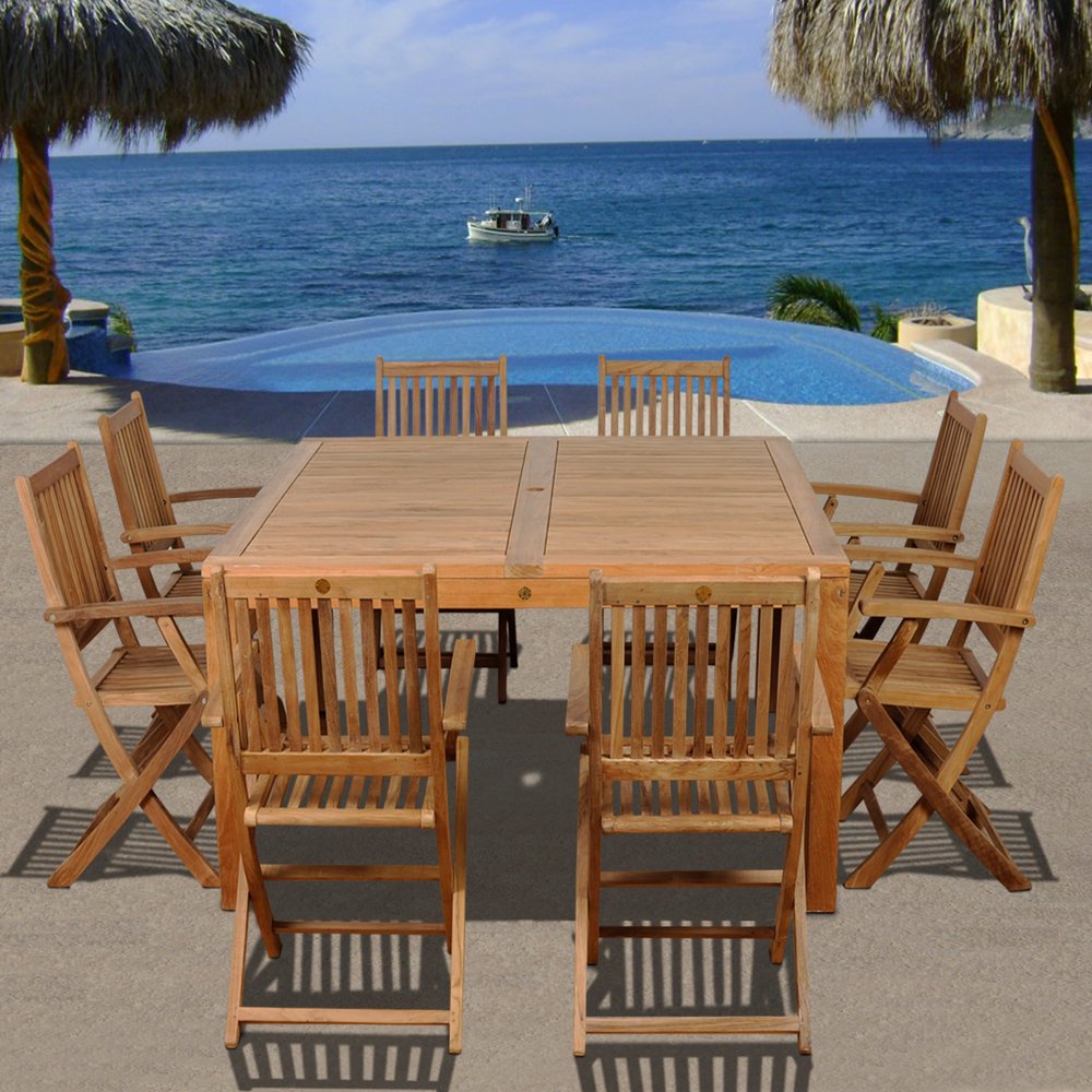 9 Piece Brown Dubai Teak Square Outdoor Patio Dining Set 59 Walmart 