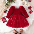 thumbnail image 2 of OBEEII Velvet Dress for Infant Toddle Girls Fall Winter Long Sleeve Tulle Tutu Dresses Snowflake Print Casual Party Outfits Wedding Flower Girls Dress, 2 of 7