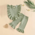 thumbnail image 2 of Gubotare Outfit Baby Baby Girls Outfits Short Sleeve with Flared Pants Headband Set 6 12 Months (Green,6-12 Months), 2 of 6