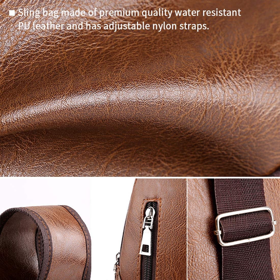 Men Sling Bag Anti Theft Shoulder Bag Small Leather Crossbody Sling Backpack with USB Charge Port