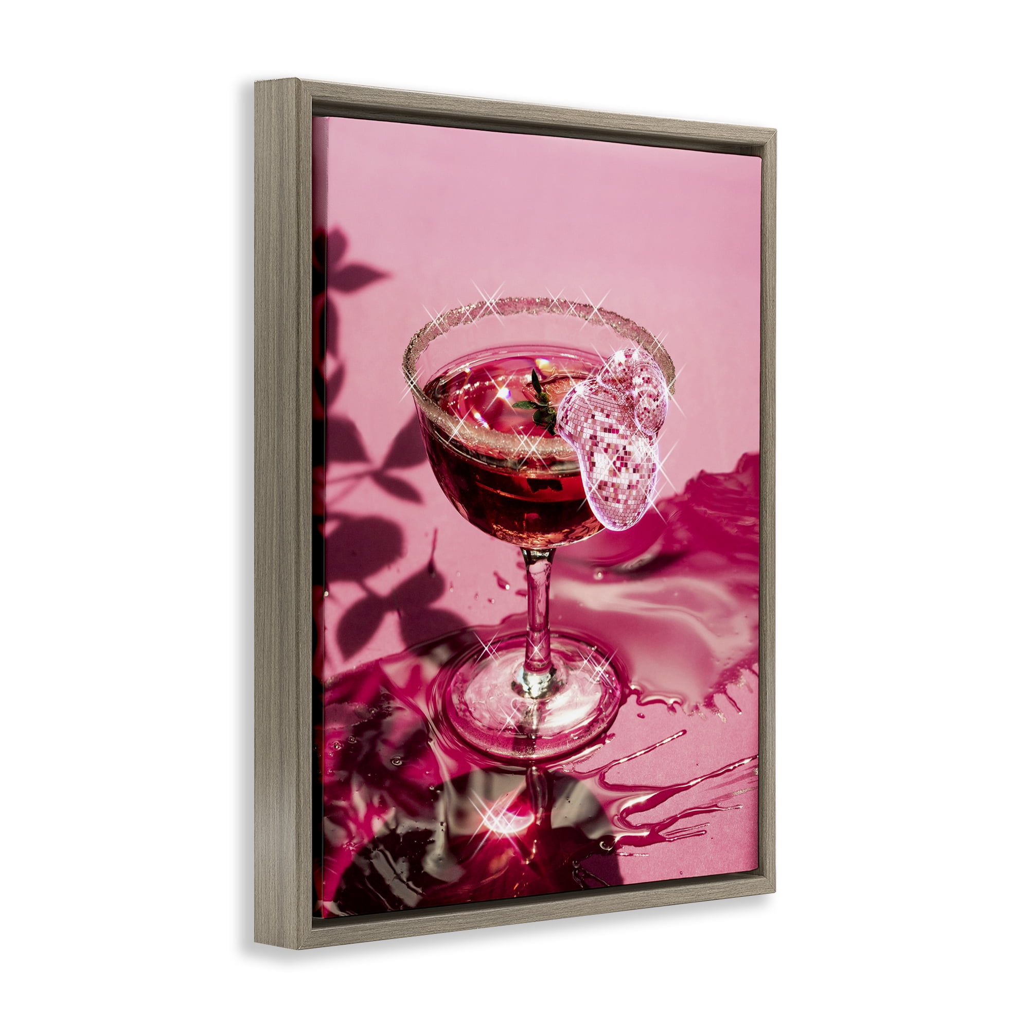 Stupell Industries Pink Glimmering Drink Food & Beverage Painting Brown Floater Framed Art Print Wall Art, 17 x 21