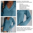 thumbnail image 3 of Mujeres Casual V cuello manga larga Top empalme mujer manga larga camiseta para mujeres niñas azul M, 3 of 4