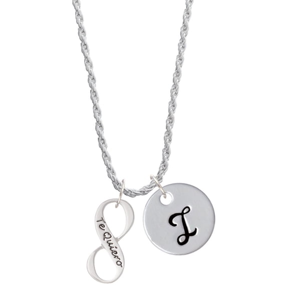 Delight Jewelry Silvertone Te Quiero Infinity Sign Silvertone Script Initial Disc - I - Charm Necklace, 20"+3"