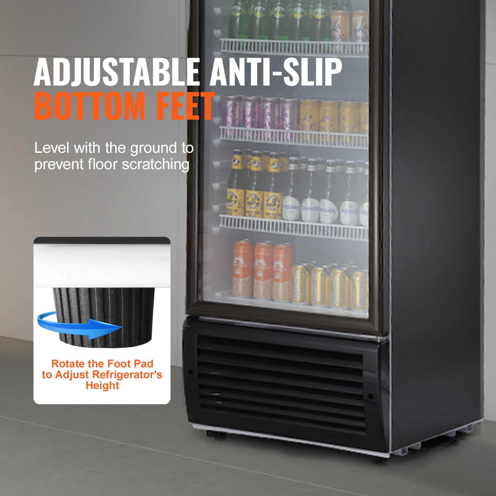 KFFKFF Commercial Display Fridge, 14.8 Cu.Ft / 420L, Beverage Cooler with Glass Door, Upright Refrigeration Unit with 5 Adjustable Shelves, Includes Customizable Lightbox