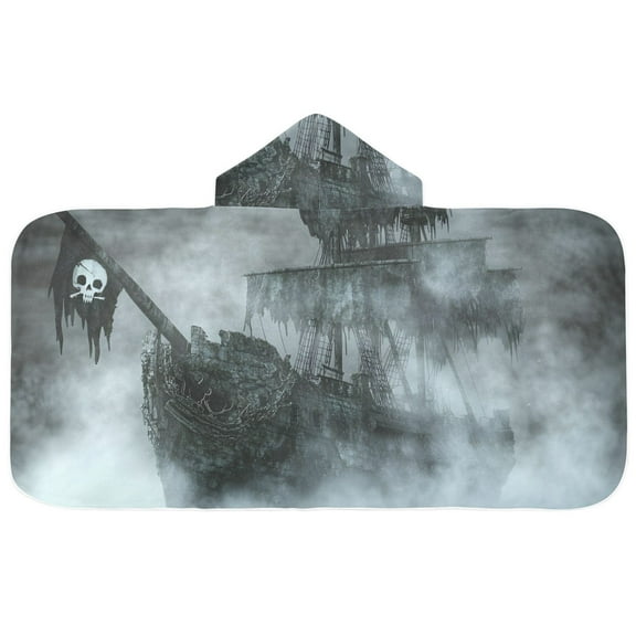 Old Pirate Ship Hooded Beach Towel Kids Bath Towels Quick Dry for Pool Swiming 50" x 23.5" Microfiber Soft Bathrobe