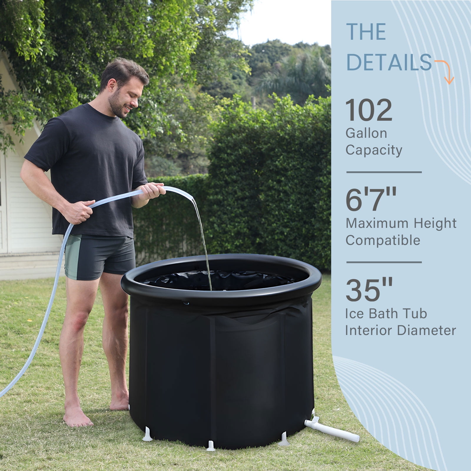 Ice Bath Tub For Athletes With Cover 102 GL Cold Plunge Tub Portable Folding Plunge Pool For Outdoor Gym Treatments