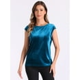 thumbnail image 4 of DARING DIVA Women's Velvet Christmas Party Crew Neck Cap Sleeve Top S Peacock Blue, 4 of 6