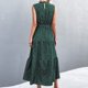 thumbnail image 4 of Vestido con estampado de puntos, cinturón, sin mangas, cuello levantado, largo a media pierna, cintura alta, vestido de verano para mujer, Verde XL, 4 of 6