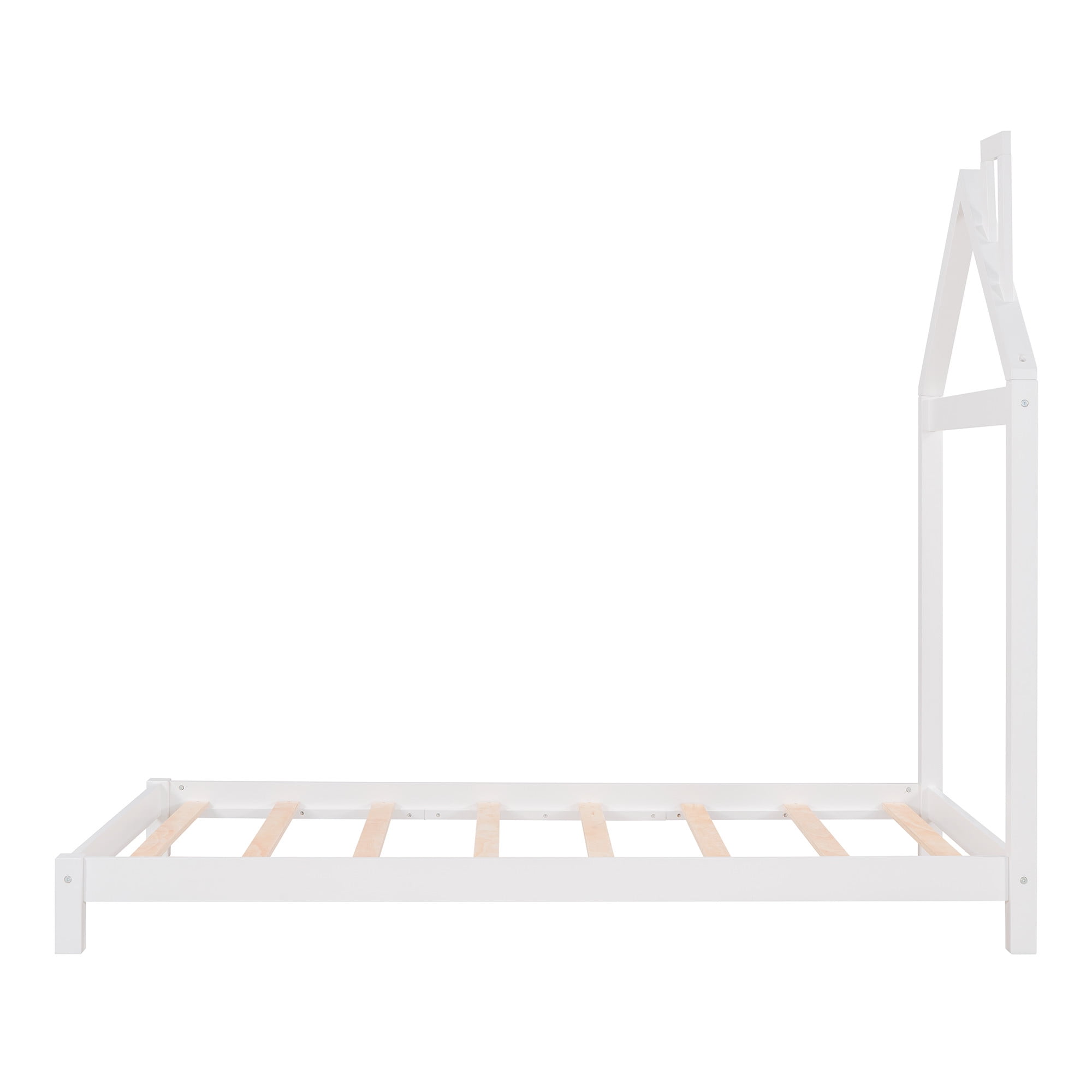 Aukfa Twin House Bed for Kids, Wood Platform Bed, Low Profile - White