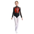thumbnail image 2 of iiniim Girls Leotard Shiny Color Block Long Sleeve Gymnastic Athletic Bodysuit for Yoga Sports Dancewear Red 16, 2 of 7