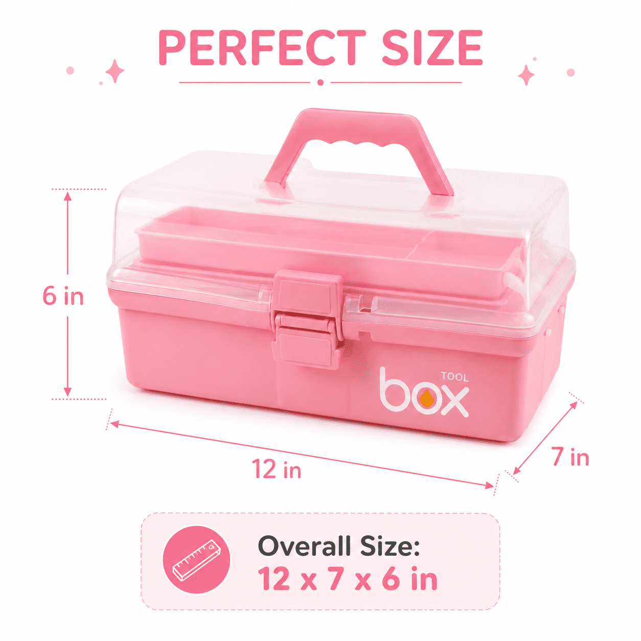 Three-Layer Multipurpose Storage Box, Folding Tool Box Art & Crafts Bead Case Sewing Supplies Organizer Plastic Box with 2 Trays 12in