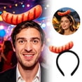 thumbnail image 2 of 1Pcs Hot Dog Headband Funny Food Hat , Red Mini Silly Headpiece for Adult Women Cosplayers, Crazy Party Accessory for Halloween Themed Events Vendor Attire 7.7x7.9 Inch Black, 2 of 6