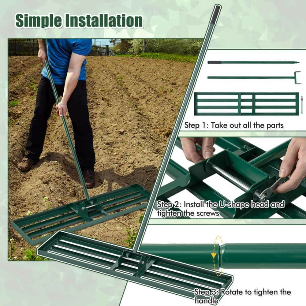 Demifill 46 x 10 Inch Lawn Leveling Rake for Outdoor as Patio, Garden, Backyard, Heavy Duty Lawn Level Tool for Soil, Green
