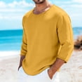 thumbnail image 2 of Avirosel Men's Casual Solid Color 3/4 Sleeve Round Neck Shirt Regular Fit Polyester Breathable Comfortable Top for Gym Sports Outdoor Activities Yellow, 2 of 5