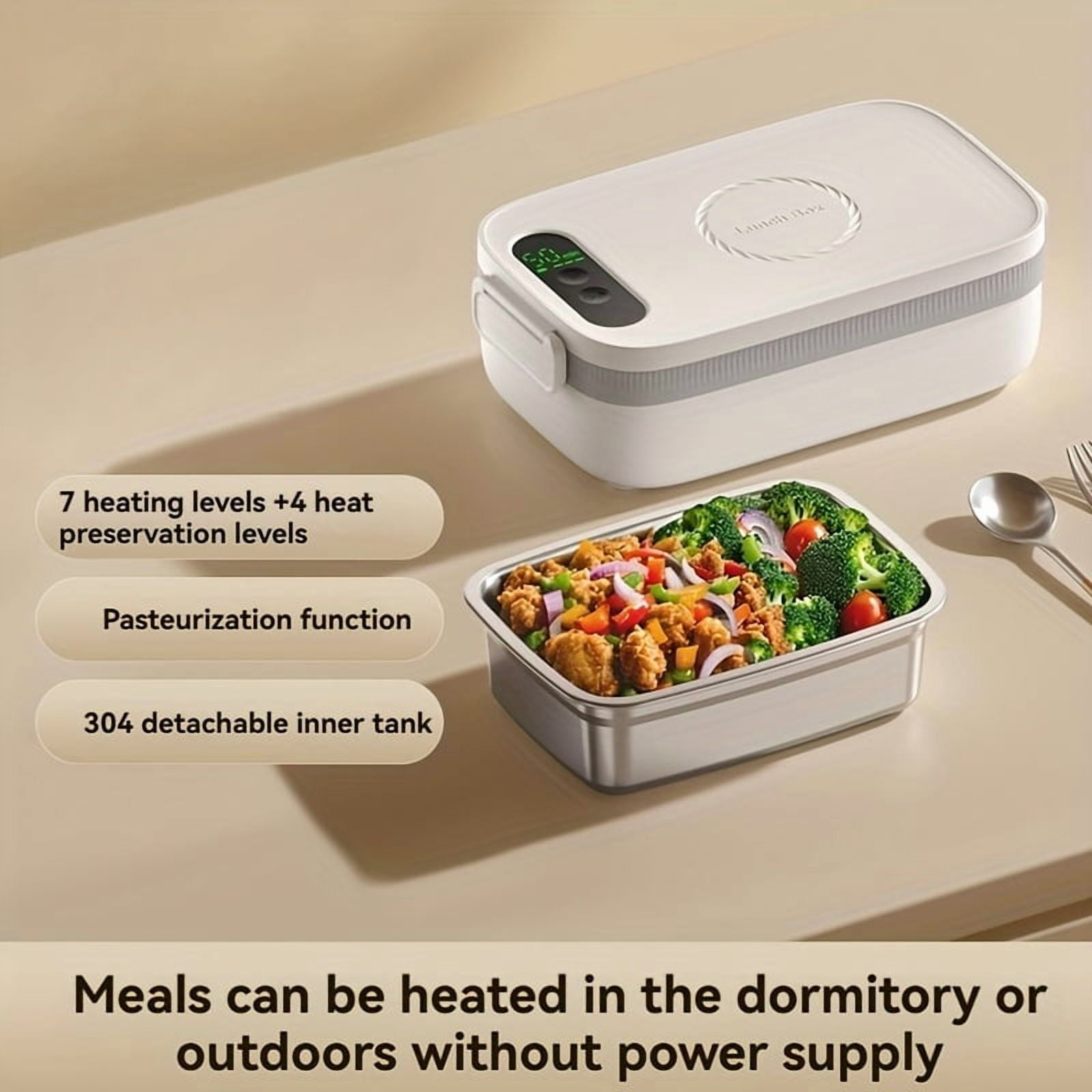 Cordless Electric Lunch Box, Battery-powered Heating Lunch Box, Food Heating 33.81oz Adjustable Heating Time, Equipped With Tableware And Insulating Bag, Suitable For Trucks, Camping, And Offices
