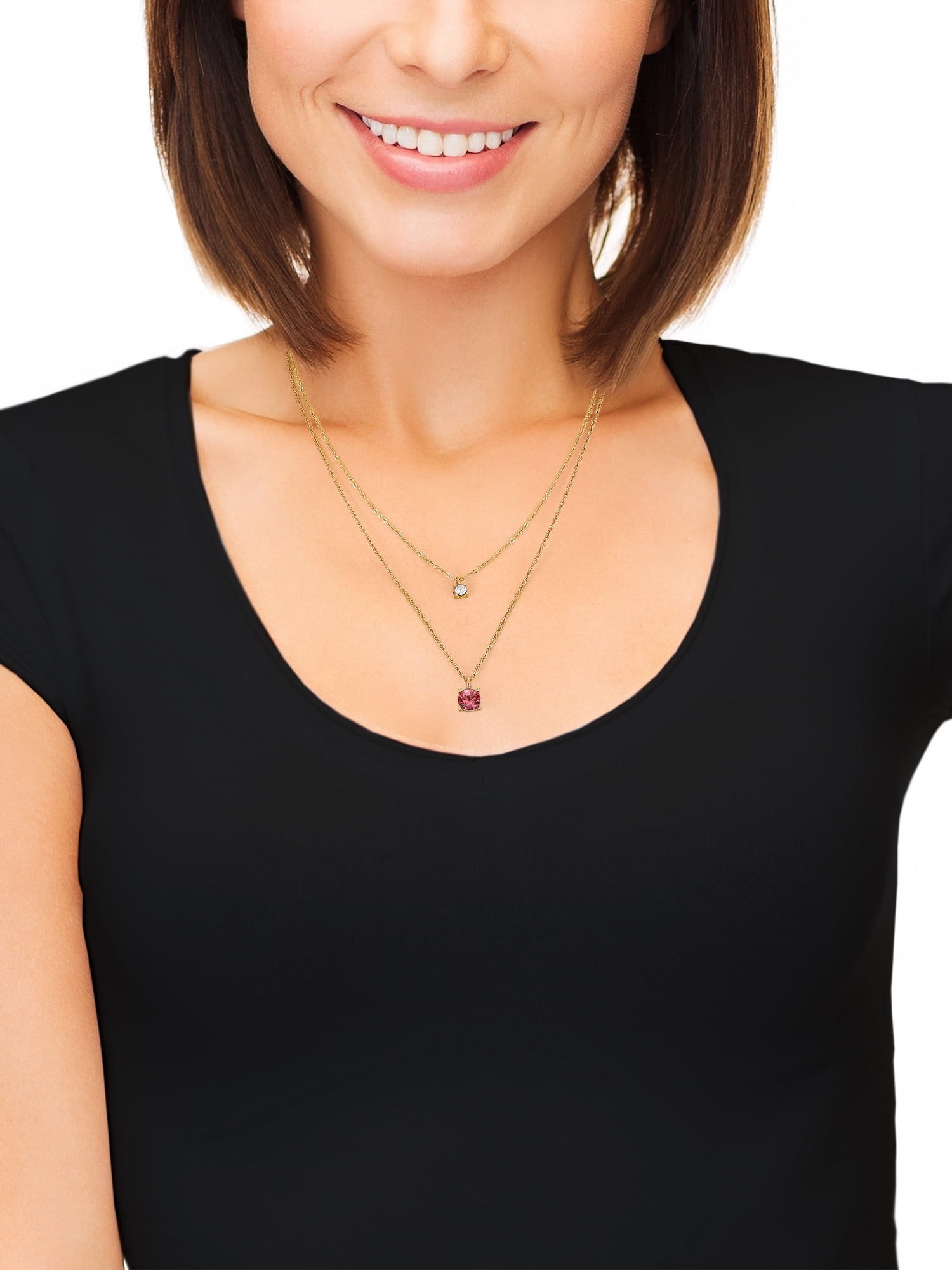 Time and Tru Goldtone Birthstone Necklace Set, October, Pink, 2 Pieces