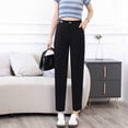 thumbnail image 2 of Women's Black Slim Fit Casual Pants, Thin Knit Stretch Fit Tapered Pants, Fashionable Tight Harem Pants for Summer, 2 of 7