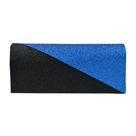 Metallic Leather Flap Clutch - Premium Two Tone Metallic Glitter Flap Clutch Evening Bag Handbag, Blue