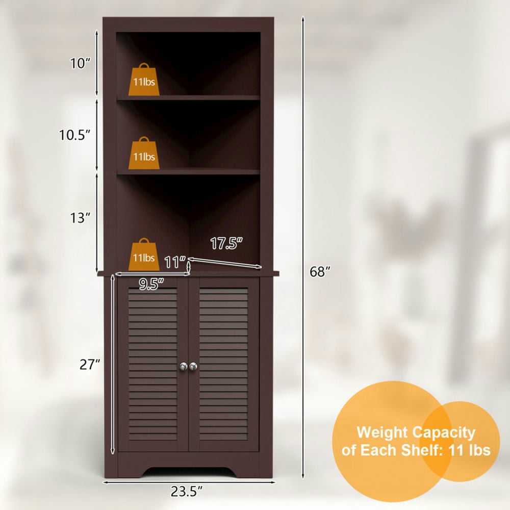 Finihen Storage Cabinet, Floor Cabinet, Free Standing Tall Bathroom Corner Storage Cabinet with 3 Shelves, for Bathroom, Living Room, Bedroom, Kitchen, Brown