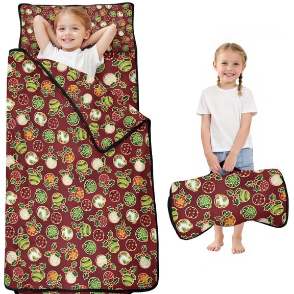 Red Christmas Ornament Pattern Toddler Nap Mats for Kids Preschool,50"x20" Sleeping Mat Bag or Kids,Toddler Sleeping Bag,Toddler Nap Mat or Daycare