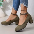 thumbnail image 6 of Bxsruta Flock Ankle Strap Block Heel Pumps for Women, Closed Toe Mid Heel Dress Shoes, 6 of 8