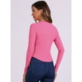 thumbnail image 4 of DARING DIVA Women's V Neck Long Sleeve Ribbed Knit Henley Blouses XS Pink, 4 of 6