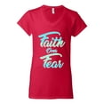 thumbnail image 2 of Wild Bobby, Faith Over Fear, Inspirational/Christian, Women Standard V-Neck Tee, Red, XX-Large, 2 of 4