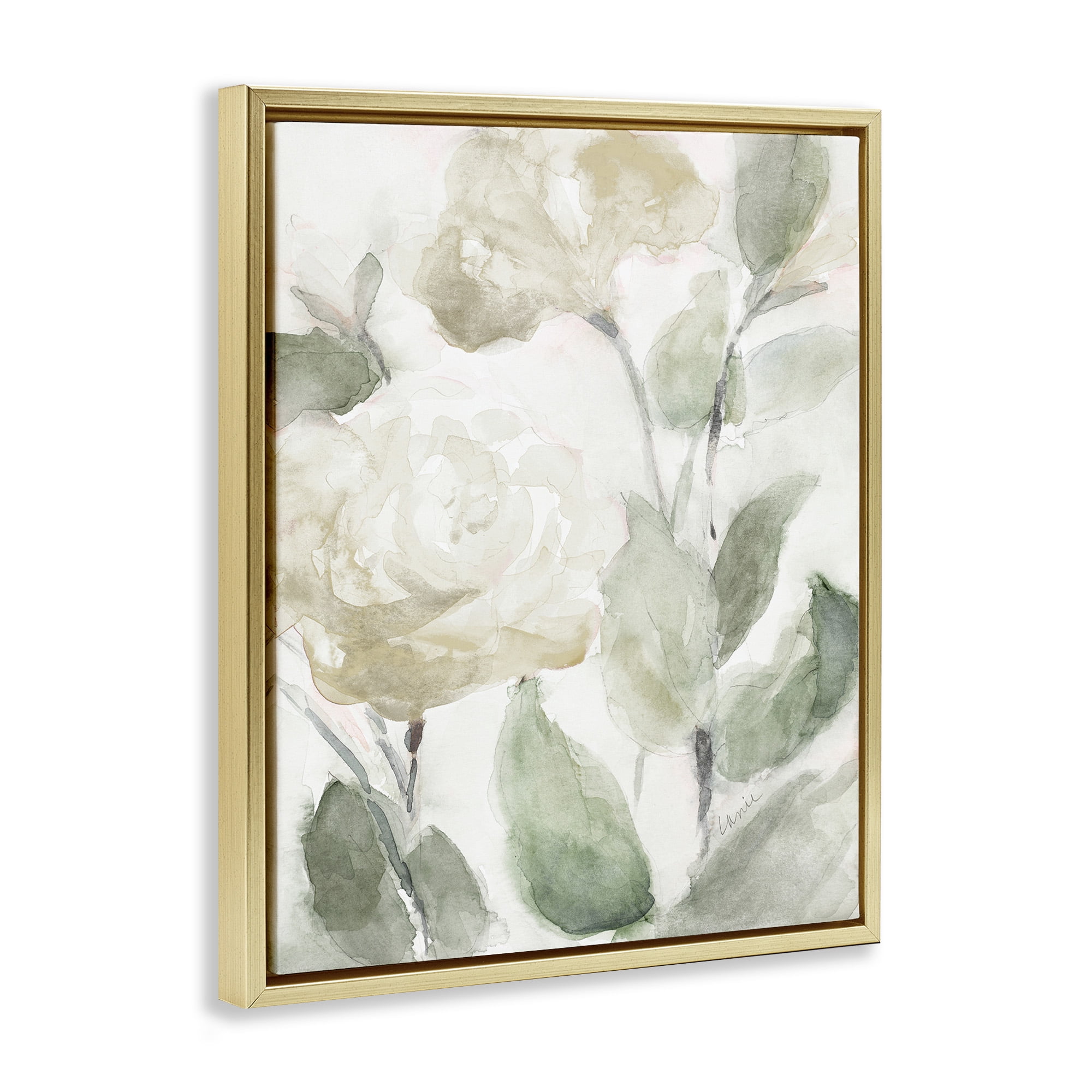 Stupell Industries Charming Abstract Florals Botanical & Floral Painting Gold Floater Framed Canvas Art Print Wall Art, 25 x 31
