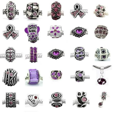 Stretch Clear Rhinestone Ten (10) of Assorted Shades of Purple Crystal Rhinestone Charm Beads. Compatible With Pandora Style Bracelets. ()