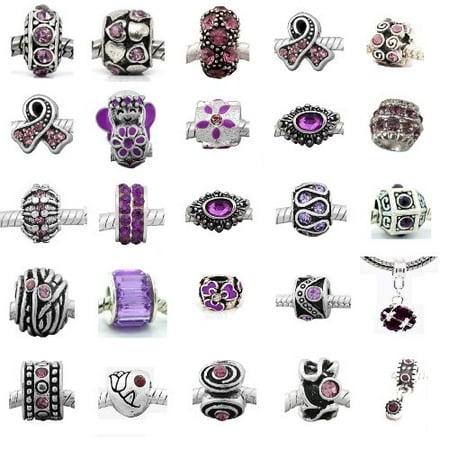 Ten (10) of Assorted Shades of Purple Crystal Rhinestone Charm Beads. Compatible With Pandora Style