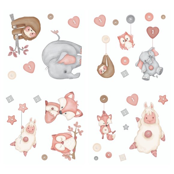 Blush Button Buddies Wall Decal Set