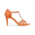 thumbnail image 3 of BLISSFUL STEP Women's Rhinestone Ankle Strap Open Toe Stiletto Heels Sandals Orange (Size 7), 3 of 6