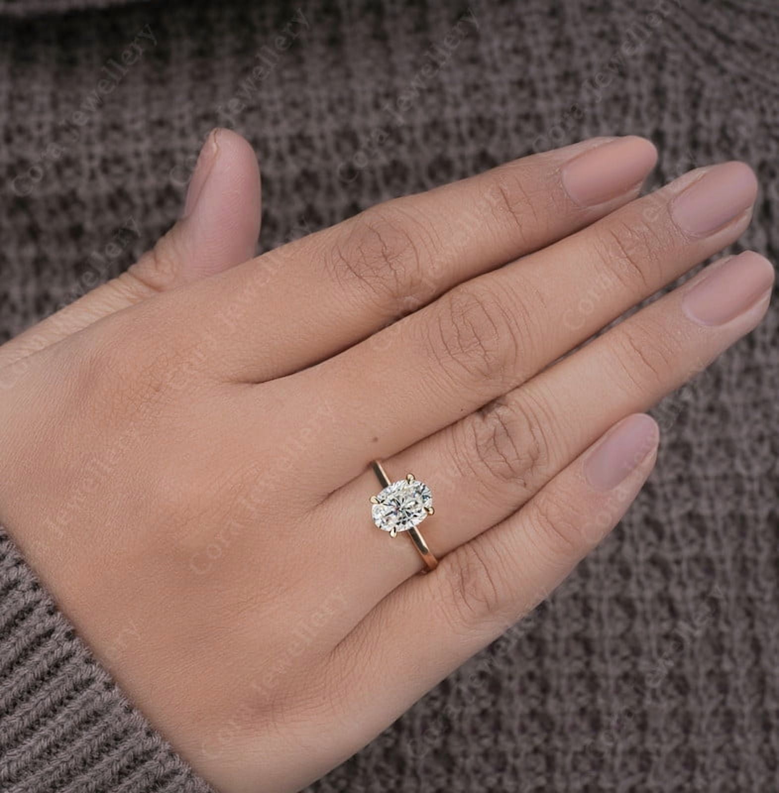 Cora Jewellery 3CT Bridge Diamond Oval Moissanite Hidden Halo Engagement Ring For Women, 18K Yellow Gold