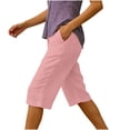 thumbnail image 4 of Kvture Womens Capri Pants Knee Length Cotton Linen Capris Summer Straight Leg Loose Beach Bermuda Shorts with Pockets XL Pink, 4 of 6