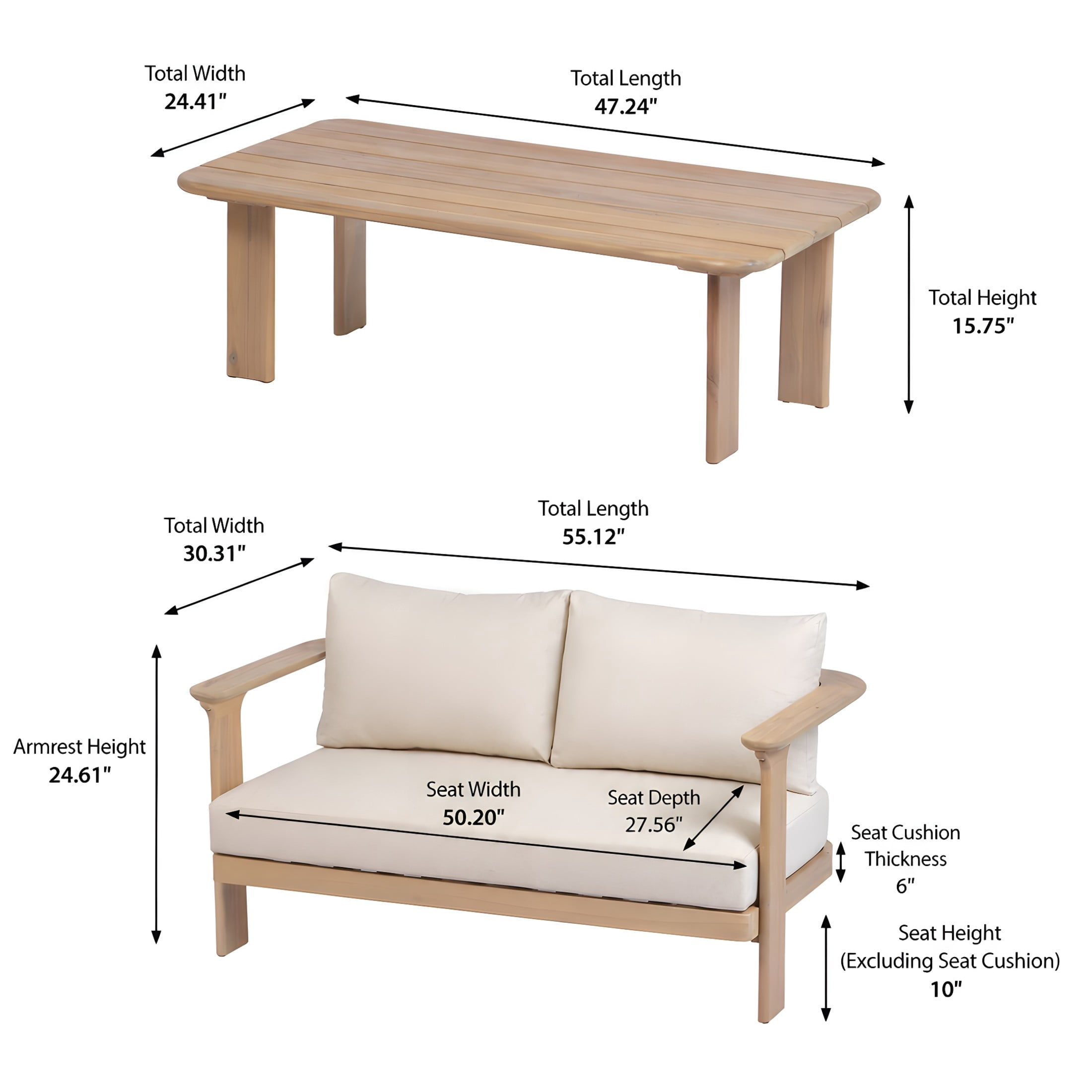 Christopher Knight Home 2-Piece Outdoor Loveseat and Coffee Table Set with Cushion, Brown+Beige