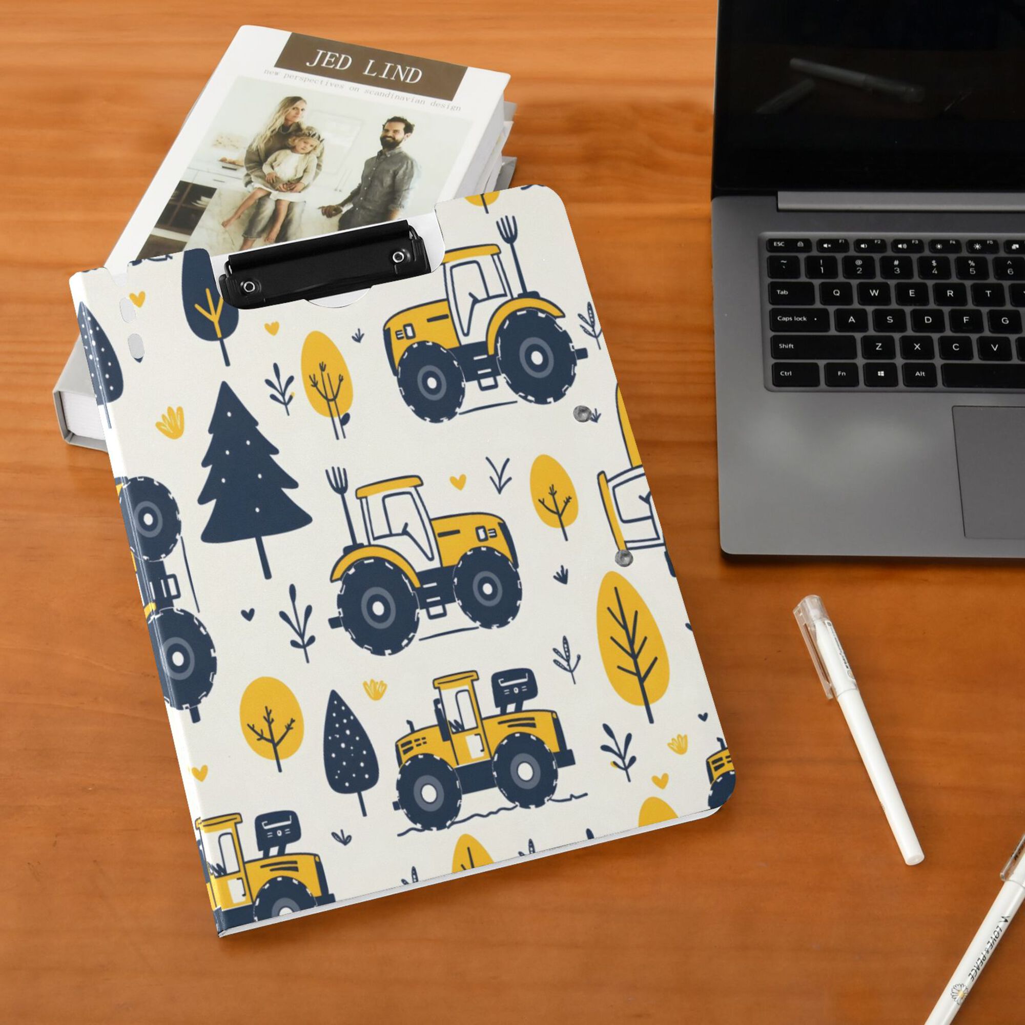 FORMRS A4 Clipboard Folder with Pen Holder Horizontal Foldable School Office Binder, Cartoon Truck Pattern