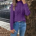 thumbnail image 2 of DDAPJ pyju Turtleneck Sweaters Womens Long Sleeve Cable Knit Jumper Tops Chunky Pullover Sweater Purple L, 2 of 9