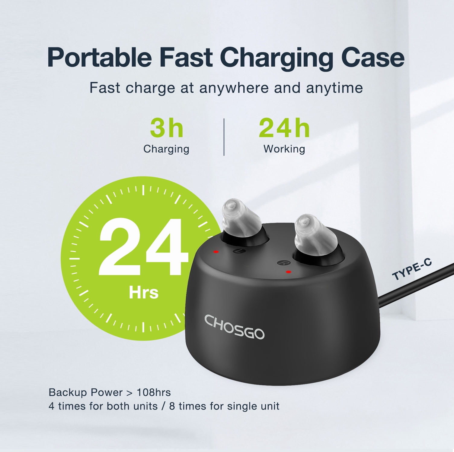 Chosgo K19 Rechargeable Personal Sound Amplifier with Portable Charging Case,Hearing Aids for Seniors with Noise Cancelling(Black)