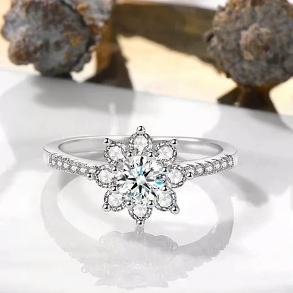 GKNET 925 Silver Crystal Flower Rings Womens Fashion Silver Rings Size 5-10-10