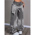 thumbnail image 2 of Pantalones vaqueros holgados Y2K for mujeres y niñas, pantalones vaqueros con dobladillo crudo y pierna ancha con retales de estrellas, ropa informal estilo Hip Hop, ropa Preppy, 2 of 7