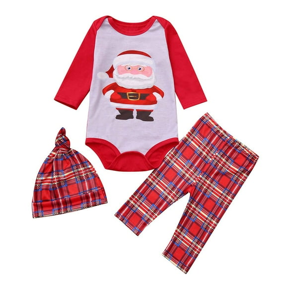 Odeerbi Christmas Pajamas For Family Matching Outfits Boy Girl Santa Romper Plaid Pants Outfits Set