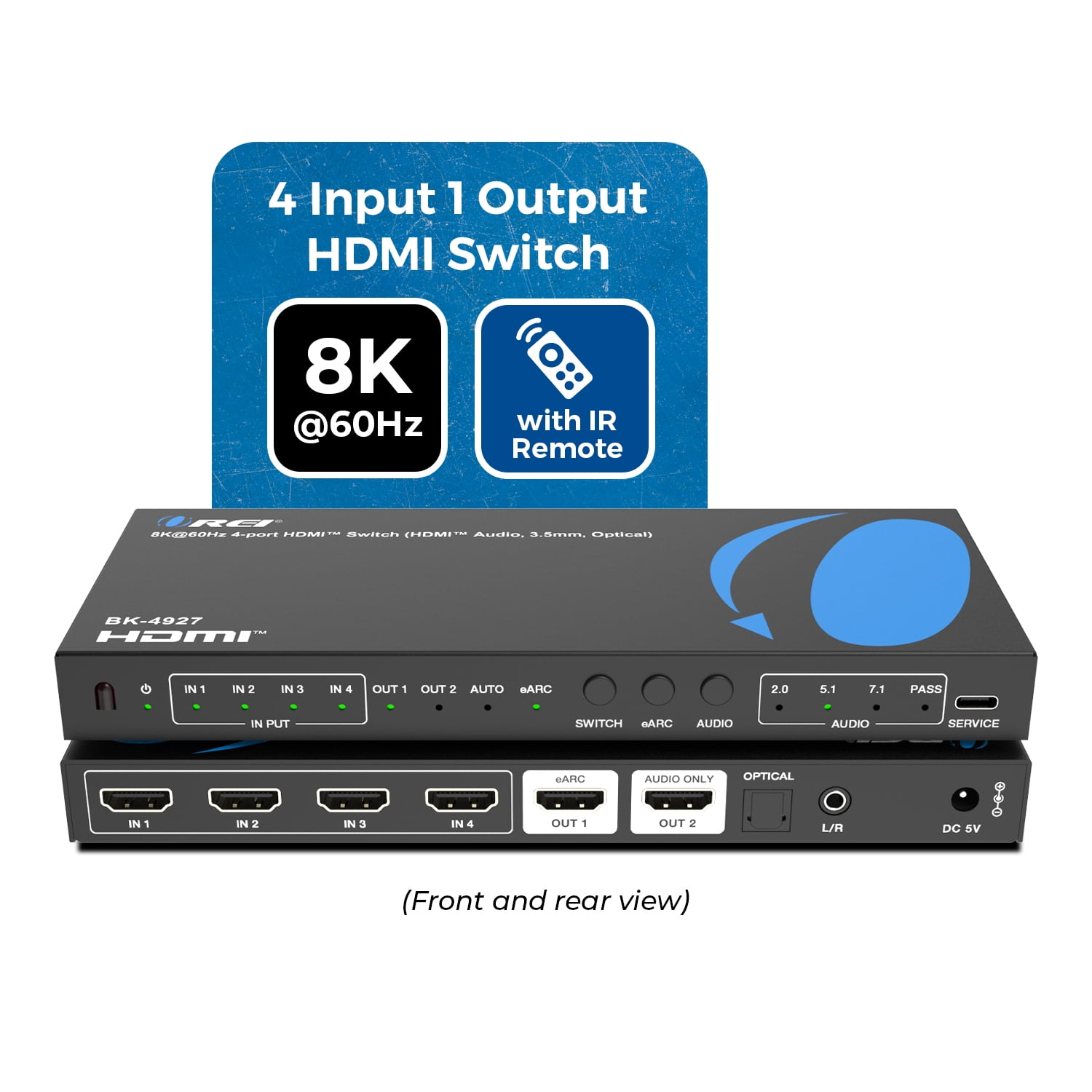 OREI 8K@60Hz 4-port HDMI™ Switch (HDMI Audio, 3.5mm, Optical) (BK