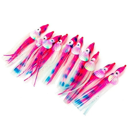 Kits Squid Lure Pvc Saltwater Fish Skirts Jig Tackle Luminous Octopus Soft Travel 10Pcs Accessories For Fishing Pink 5Cm