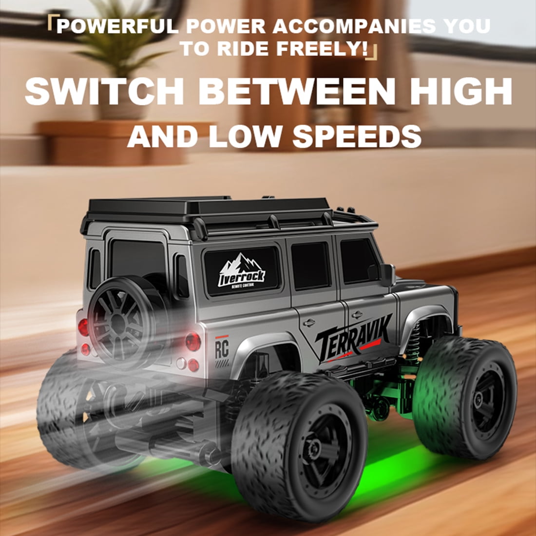 1/64 Scale RC Crawler Truck with Trailer, 2.4G Full Proportional Control Mini Off-Road RC Monster Truck with LED Lights, Dual Speed Modes, DIY Stickers for Hobbyists
