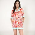 thumbnail image 2 of Women's Colorful Fruit Print Pajama Set with Short Sleeve Button-Up Top and Striped Trim Shorts - Small, Pink, 2 of 7