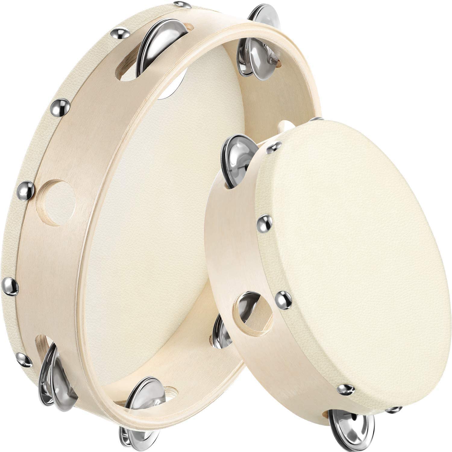 2 Pieces Wood Handheld Tambourine, Tambourines with Jingel Bells,6 Inch